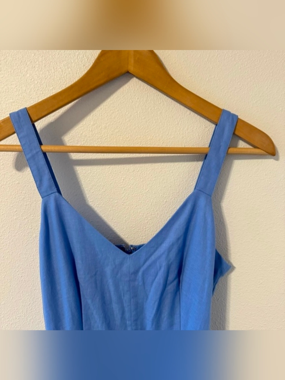 J Crew Factory Tiered Linen Cotton Sleeveless Maxi Dress Blue Belted sz 00 - Picture 4 of 10